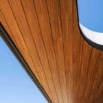 A close-up of Aluminum soffit wood design.