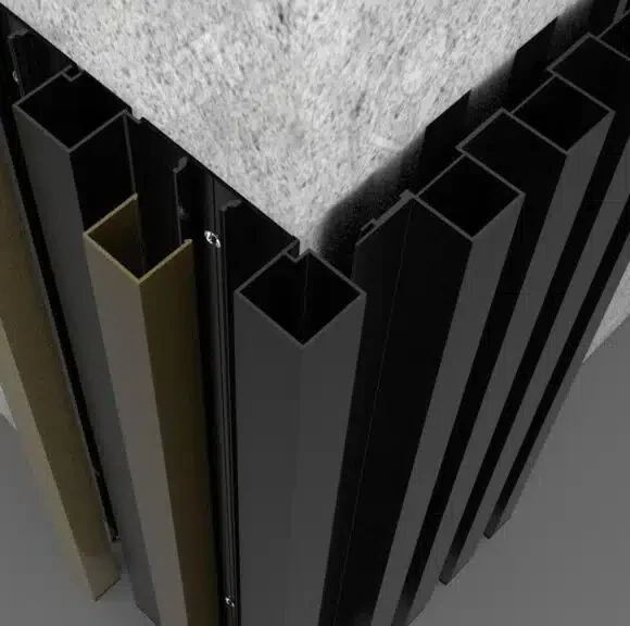 Close-up of DSOAL aluminum fluted corner panel