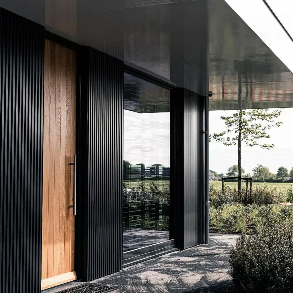 Modern building exterior with aluminum fluted panels