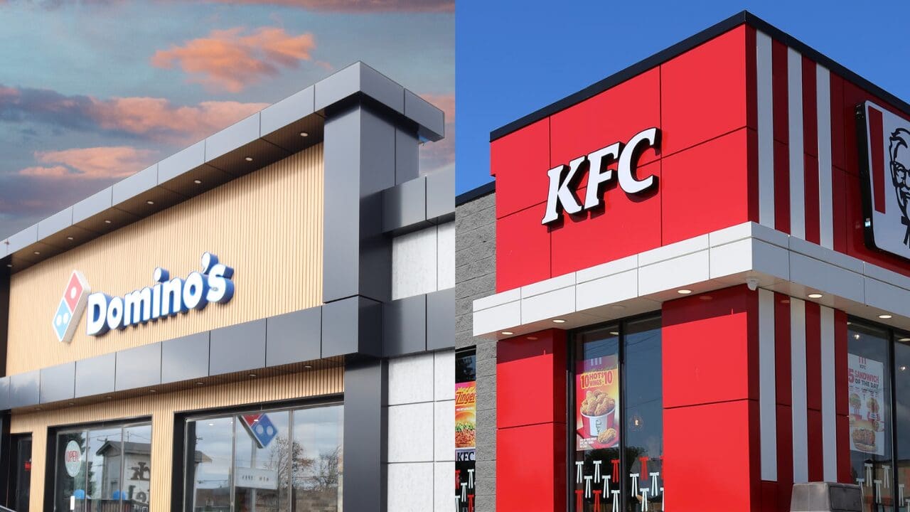 A split-screen high-resolution photograph showing a sleek ACM commercial building on each side done by Nortem Team